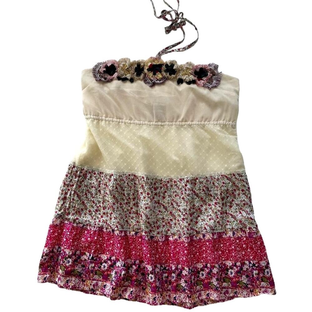 Humming Boho Floral‎ Tiered Halter Mini Top/Dress Flowers Size Large